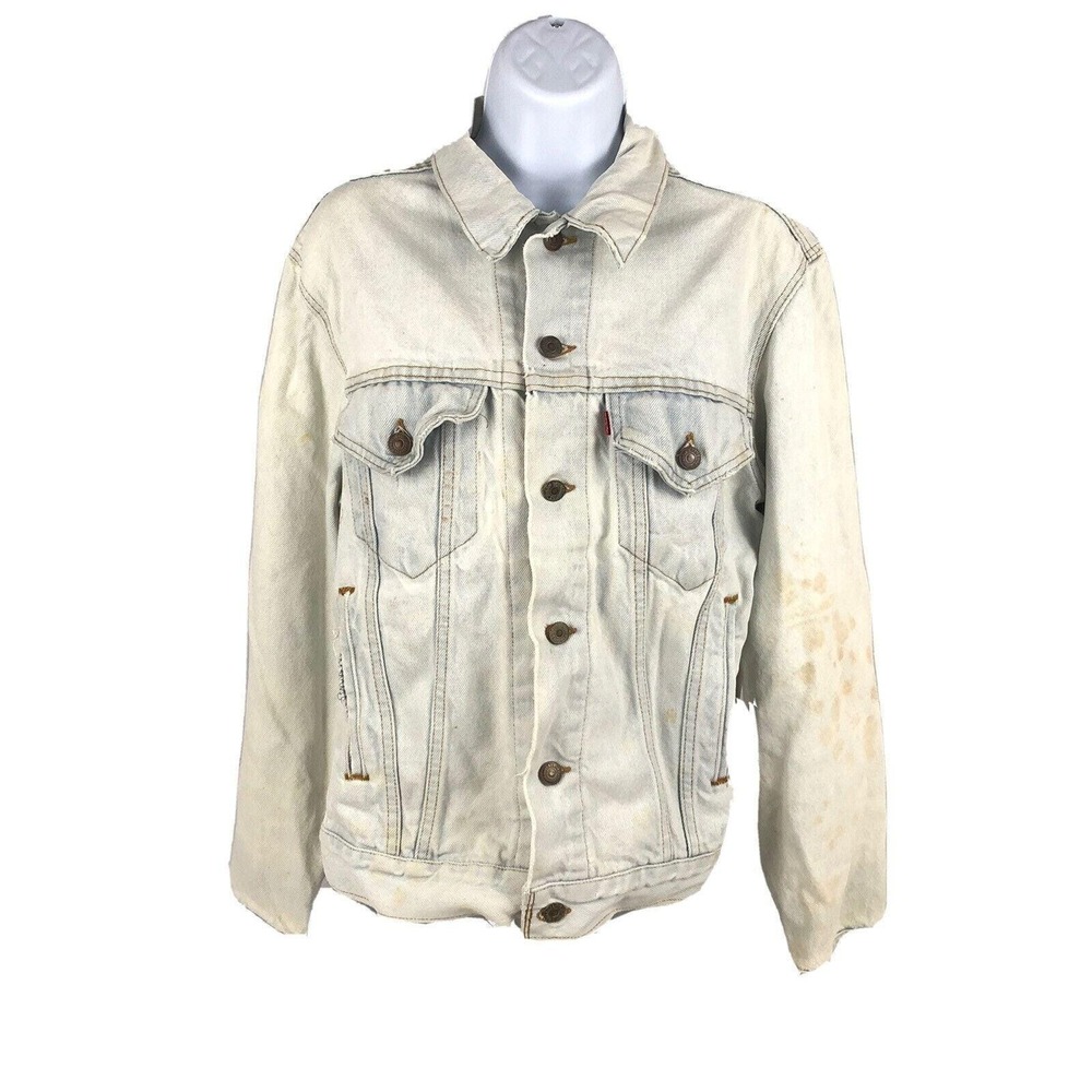 Levi's Vintage 80s Women's Denim Trucker Jacket Medium White Faded USA Blue Jean